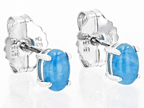 Blue Jadeite Rhodium Over Silver Stud Earrings