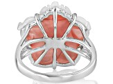 Pink Carved Mother-of-Pearl & White Cultured Freshwater Pearl Rhodium Over Silver Ring