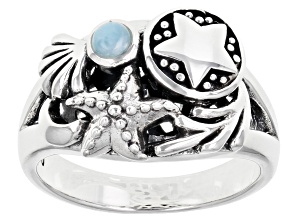 Blue Larimar Rhodium Over Silver Sea Life Ring