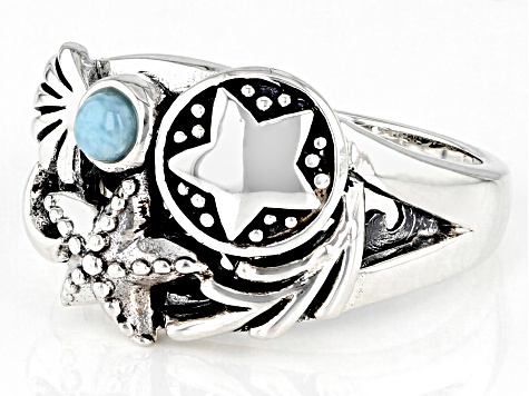 Blue Larimar Rhodium Over Silver Sea Life Ring
