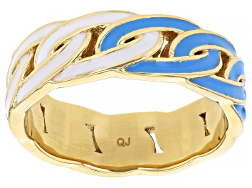 Picture of White & Teal Enamel 18k Yellow Gold Over Brass Chainlink Band Ring