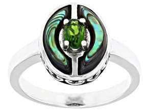 Multi-Color Abalone Shell & Chrome Diopside Rhodium Over Silver Ring .26ct
