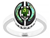 Multi-Color Abalone Shell & Chrome Diopside Rhodium Over Silver Ring .26ct