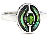 Multi-Color Abalone Shell & Chrome Diopside Rhodium Over Silver Ring .26ct