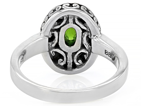 Multi-Color Abalone Shell & Chrome Diopside Rhodium Over Silver Ring .26ct