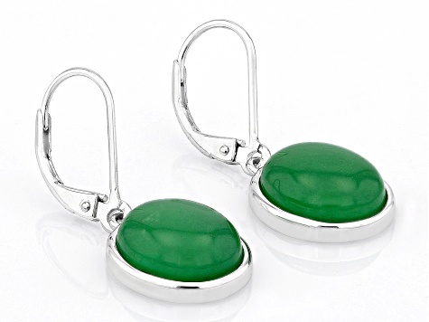 Green Jadeite Rhodium Over Silver Earrings