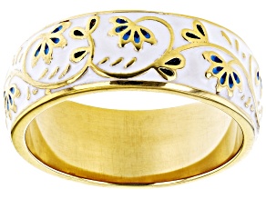 Multi-Color Enamel 18k Yellow Gold Over Brass Floral Band Ring