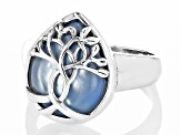 Blue Mother-of-Pearl Rhodium Over Silver "Tree of Life" Ring