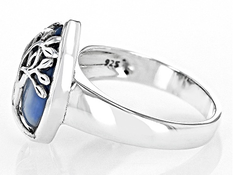 Blue Mother-of-Pearl Rhodium Over Silver "Tree of Life" Ring