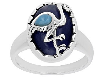 Picture of Purple Jadeite & Larimar Rhodium Over Silver Flamingo Ring