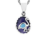 Purple Jadeite & Larimar Rhodium Over Silver Flamingo Pendant W/ Chain