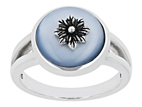 Blue Mother-of-Pearl Rhodium Over Sterling Silver Flower Ring