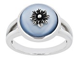 Blue Mother-of-Pearl Rhodium Over Sterling Silver Flower Ring