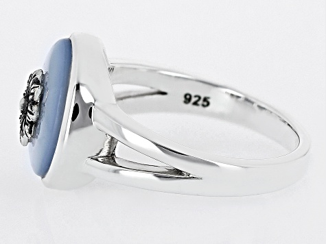 Blue Mother-of-Pearl Rhodium Over Sterling Silver Flower Ring