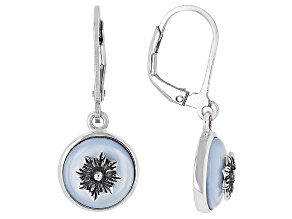 Blue Mother-of-Pearl Rhodium Over Silver Flower Earrings