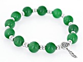 Green Jadeite Rhodium Over Silver Feather Stretch Bracelet