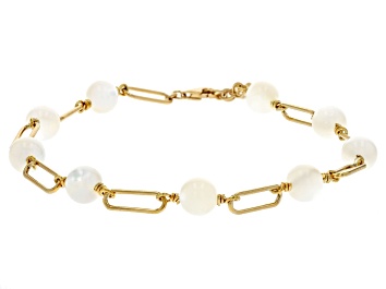 Picture of White Mother-of-Pearl 18k Yellow Gold Over Silver Paperclip Bracelet