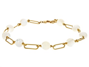 White Mother-of-Pearl 18k Yellow Gold Over Silver Paperclip Bracelet