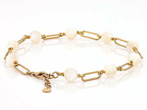 White Mother-of-Pearl 18k Yellow Gold Over Silver Paperclip Bracelet