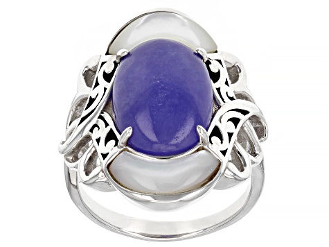 Purple Jadeite and Mother-of-Pearl Sterling Silver Ring