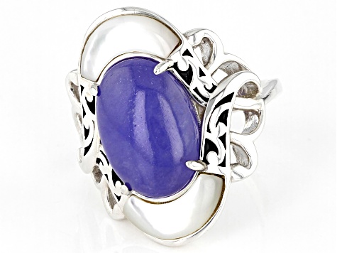 Purple Jadeite and Mother-of-Pearl Sterling Silver Ring