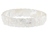 White Mother-Of-Pearl with Floral Carving Stretch Bracelet