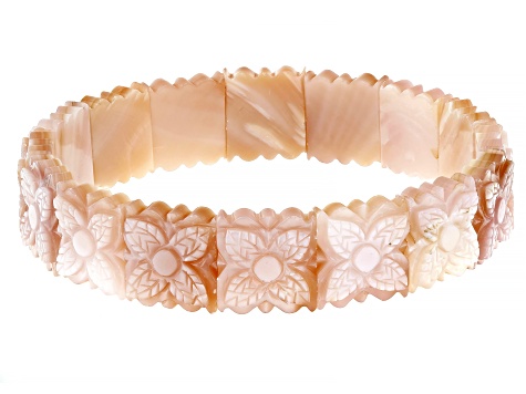 Pink Mother-Of-Pearl with Floral Carving Stretch Bracelet