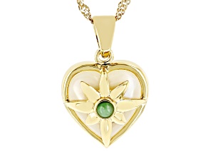 Mother-of-Pearl and Green Quartzite 18k Yellow Gold Over Silver Heart Pendant With Chain