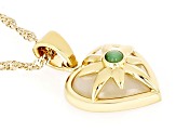 Mother-of-Pearl and Green Quartzite 18k Yellow Gold Over Silver Heart Pendant With Chain