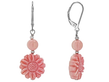 Picture of Pink Conch Shell Carved Flower Sterling Silver Earring
