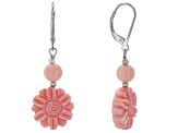 Pink Conch Shell Carved Flower Sterling Silver Earring
