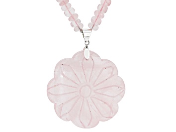 Picture of Carved Rose Quartz Rhodium Over Sterling Silver Necklace