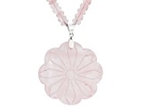 Carved Rose Quartz Rhodium Over Sterling Silver Necklace