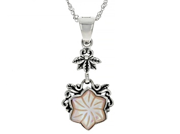 Picture of Carved Pink Mother-Of-Pearl Sterling Silver Enhancer With Chain