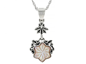 Carved Pink Mother-Of-Pearl Sterling Silver Enhancer With Chain