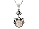 Carved Pink Mother-Of-Pearl Sterling Silver Enhancer With Chain