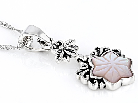 Carved Pink Mother-Of-Pearl Sterling Silver Enhancer With Chain