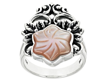 Picture of 11x11mm Carved Pink Mother-Of-Pearl Sterling Silver Ring