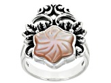 11x11mm Carved Pink Mother-Of-Pearl Sterling Silver Ring