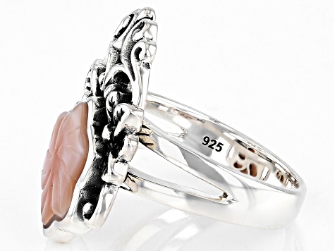 11x11mm Carved Pink Mother-Of-Pearl Sterling Silver Ring