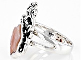 11x11mm Carved Pink Mother-Of-Pearl Sterling Silver Ring
