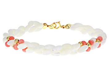 Picture of White Mother-Of-Pearl With Pink Coral 18k Yellow Gold Over Sterling Silver Bracelet