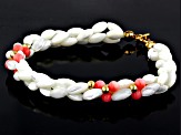 White Mother-Of-Pearl With Pink Coral 18k Yellow Gold Over Sterling Silver Bracelet
