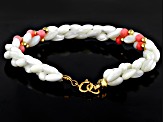 White Mother-Of-Pearl With Pink Coral 18k Yellow Gold Over Sterling Silver Bracelet