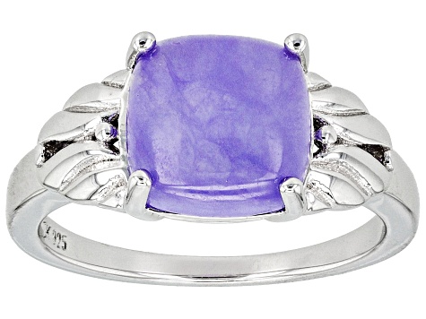 Purple Jadeite Rhodium Over Sterling Silver Ring