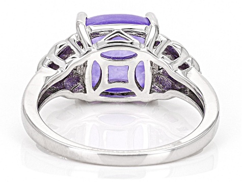 Purple Jadeite Rhodium Over Sterling Silver Ring