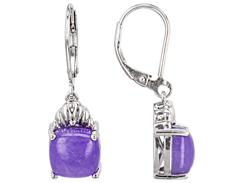 Purple Jadeite Rhodium Over Sterling Silver Dangle Earrings