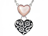 Cultured Pink Mother-Of-Pearl Oxidized Sterling Silver Heart Necklace