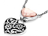 Cultured Pink Mother-Of-Pearl Oxidized Sterling Silver Heart Necklace