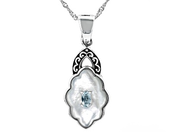 Picture of White Mother-Of-Pearl with Sky Blue Topaz Sterling Silver Enhancer with Chain .25ct